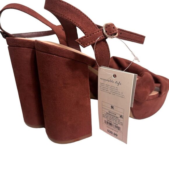 A New Day Sepia Brown Riah Open Toe Ankle Strap Block Heels Women's Size 9.5 - Picture 6 of 10